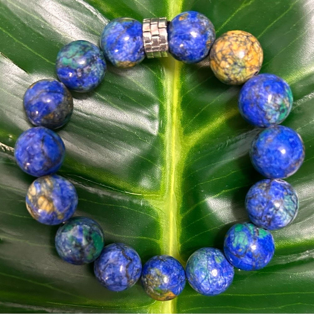 chunky 11mm peacock magnesite turquoise beaded bracelet